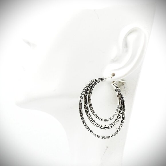 JOHN HARDY Sterling Silver Chain Collection Medium Hoop Earrings - Picture 3 of 11